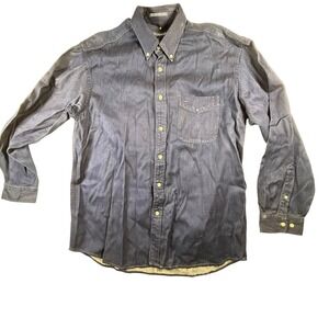 Siegfried Button Down Shirt Men Large Navy Blue Rayon Cotton Twill Long Sleeve